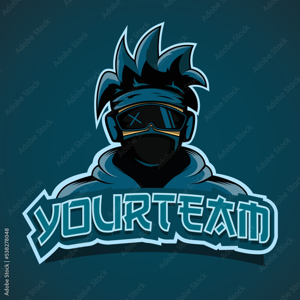 Gamer mascot logo design vector. Gamer illustration for sport team. Men in blued hood sweater vector illustration. 