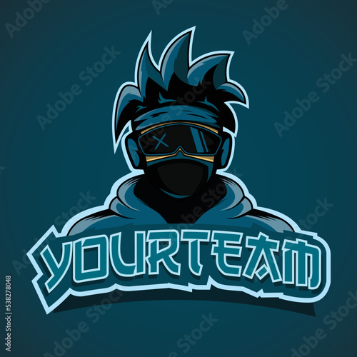 Gamer mascot logo design vector. Gamer illustration for sport team. Men in blued hood sweater vector illustration. 