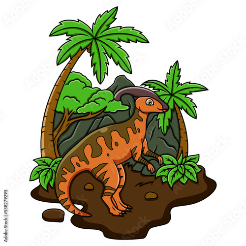 Cartoon parasaurolophus  in the jungle