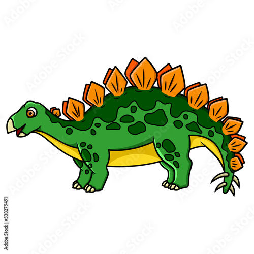 Cartoon happy stegosaurus on white background