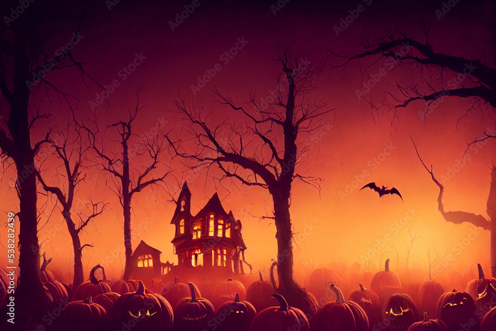 halloween night scene. Halloween background.