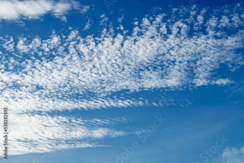 In the blue sky high cirrocumulus white clouds. photo