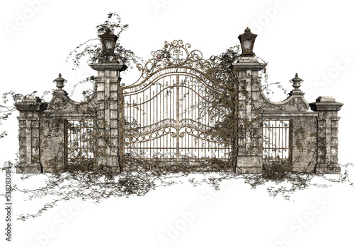 3D Rendered Vintage Cast Iron Gate on Transparent Background - 3D Illustration