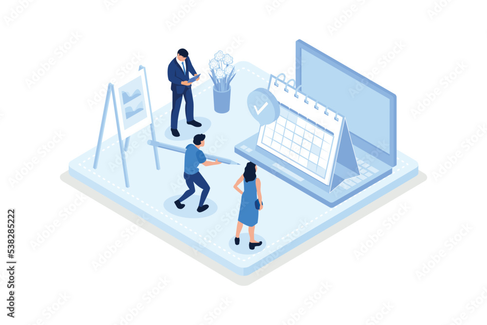 Business management illustration set. Characters planning work tasks, managing inbox emails, making schedule using calendar. Time, schedule and email management concept. Vector illustration isometric Business management illustration set. Characters planning work tasks, managing inbox emails, making schedule using calendar. Time, schedule and email management concept. Vector illustration isometric
