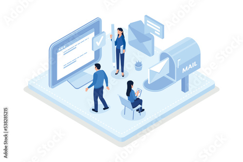 Business management illustration set. Characters planning work tasks, managing inbox emails, making schedule using calendar. Time, schedule and email management concept. Vector illustration isometric 