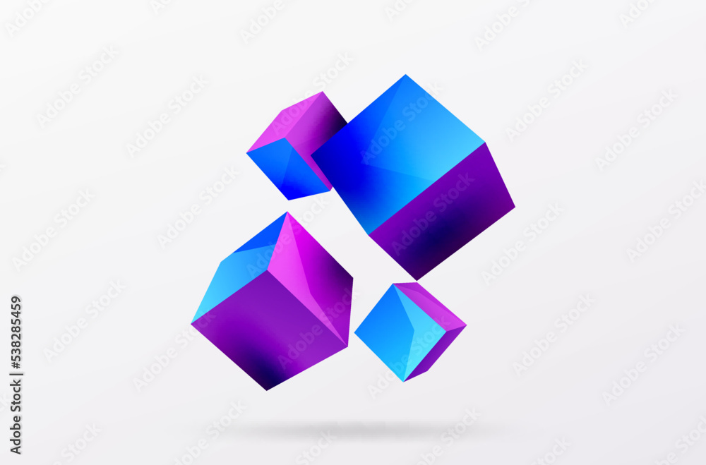 3d cubes vector abstract background. Composition of 3d square shaped basic geometric elements. Trendy techno business template for wallpaper, banner, background or landing 3d cubes vector abstract background. Composition of 3d square shaped basic geometric elements. Trendy techno business template for wallpaper, banner, background or landing