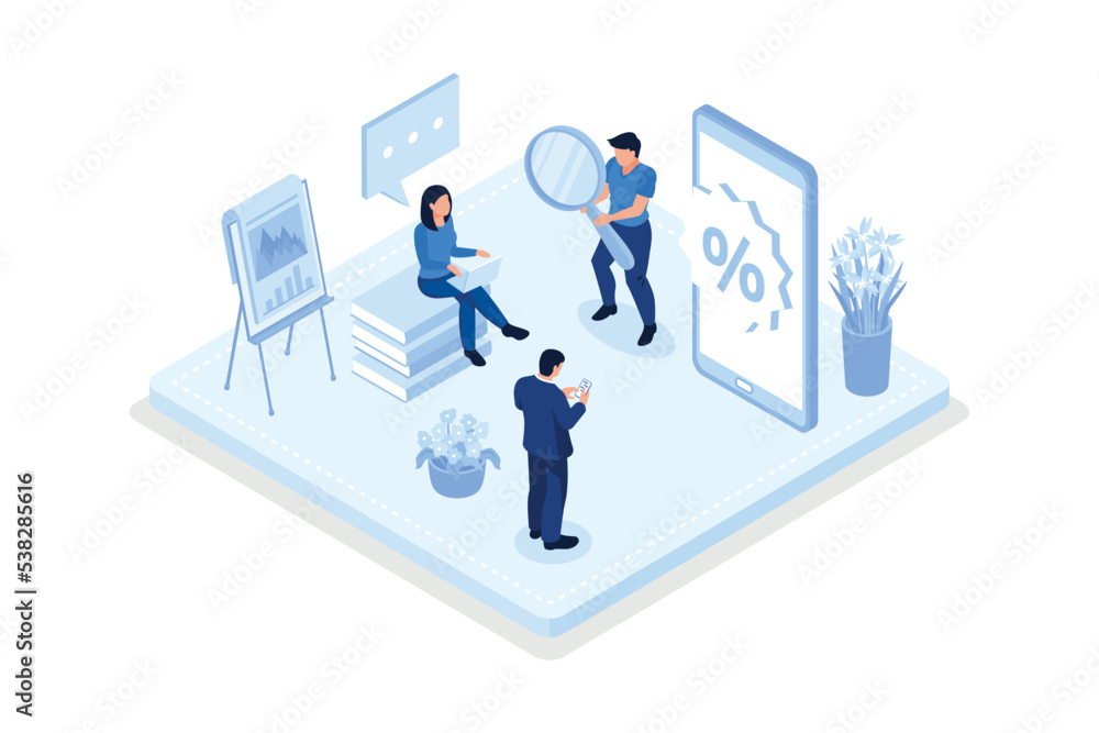 Digital marketing, analyzing marketing data, isometric vector modern illustration Digital marketing, analyzing marketing data, isometric vector modern illustration