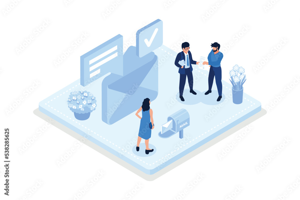 Digital marketing, sending advertising mails and promotional offers, isometric vector modern illustration Digital marketing, sending advertising mails and promotional offers, isometric vector modern illustration