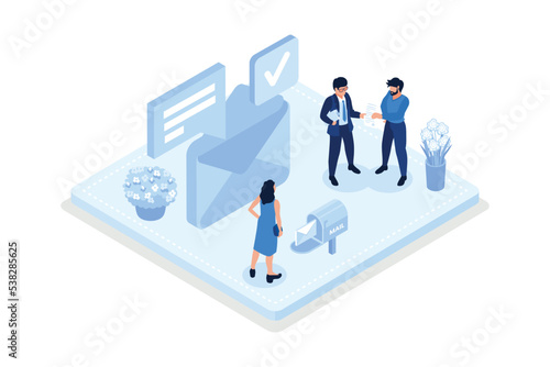 Digital marketing, sending advertising mails and promotional offers, isometric vector modern illustration