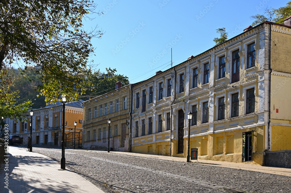 Houses on Andreevsky Spusk in the old city center of Kyiv 