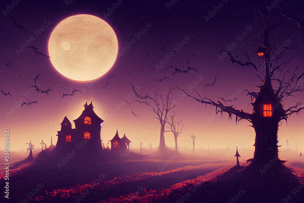 halloween background with castle and moonlight 