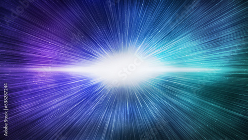 Big bang effect on bright blue galaxy sky, horizontal background