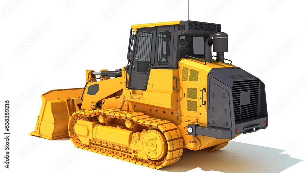Track Loader heavy construction machinery 3D rendering on white background Track Loader heavy construction machinery 3D rendering on white background