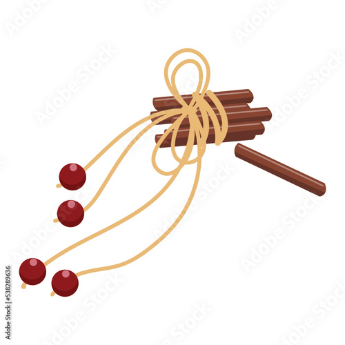 Cinnamon sticks tied with string. Vector illustration.