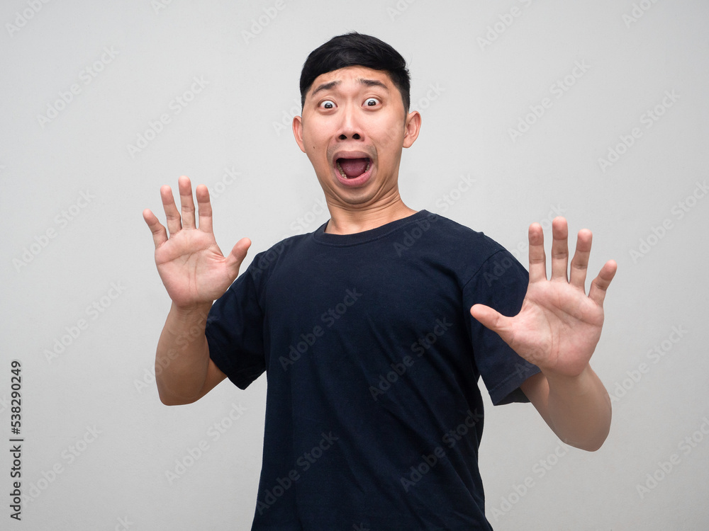 Naklejka premium Asian man feels shocked gesture surprised isolated