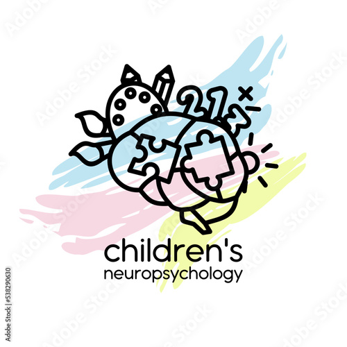 Vector logo for pediatric neuropsychology. Pediatric neuropsychology. Design element for children's centers, clinics, psychologists. Child psychiatry, psychologist for children. Children's health.