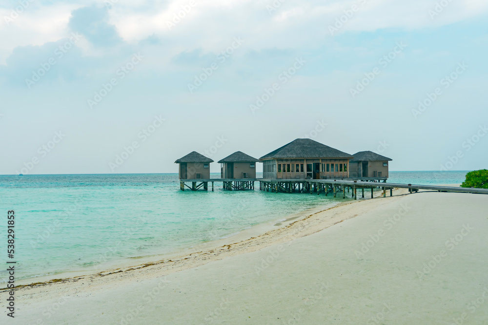 Exotic wooden villa on the water at Club Med Kani, a resort located on a very quiet and comfortable small island in the Maldives with stunning sea views	
