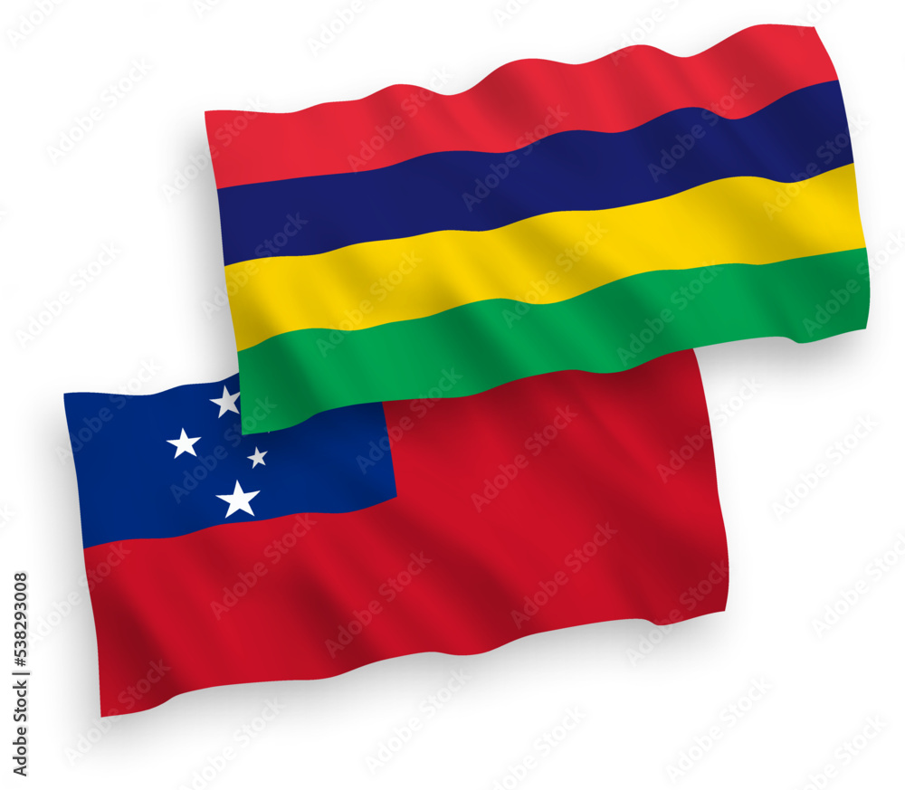 Flags of Independent State of Samoa and Republic of Mauritius on a white background Flags of Independent State of Samoa and Republic of Mauritius on a white background
