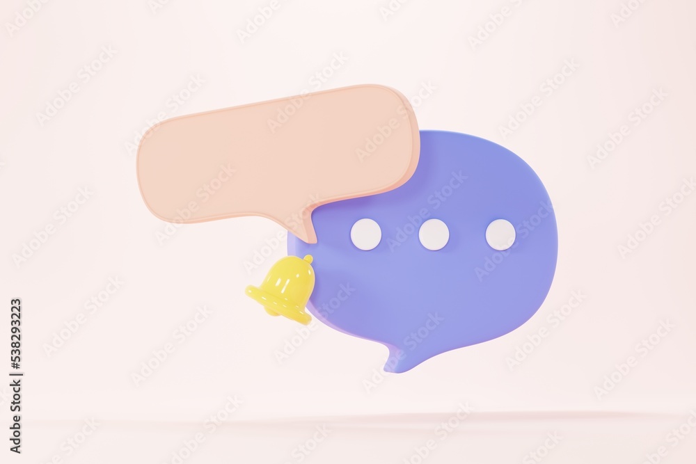 3d render of bubble chat or talk bar with notification. Social media platform with comment. Conversation Speech on application. 3d render of bubble chat or talk bar with notification. Social media platform with comment. Conversation Speech on application.