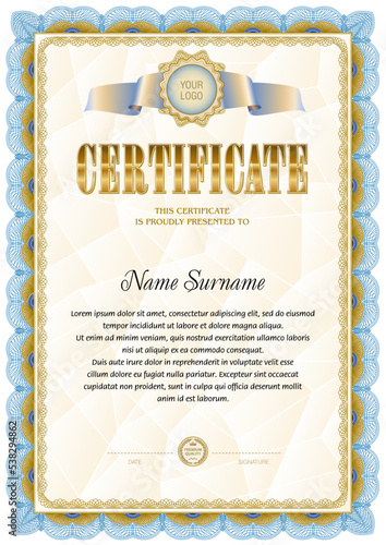 Certificate template. Reward or honor blank for official documents.