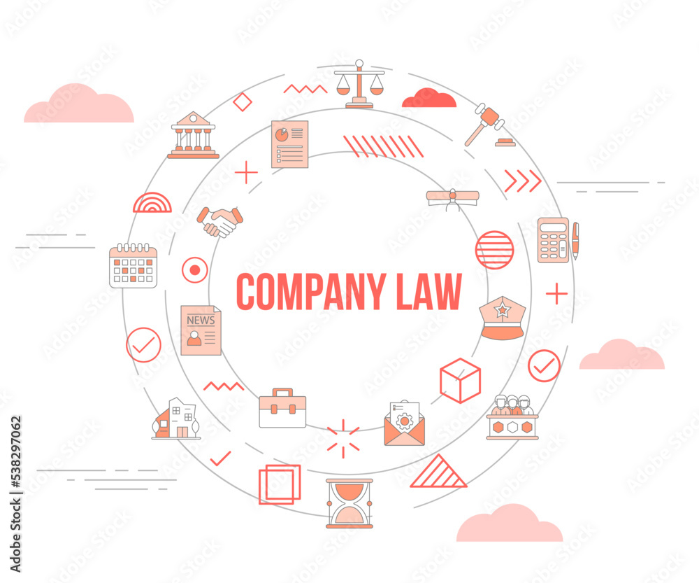 company law concept with icon set template banner and circle round shape company law concept with icon set template banner and circle round shape