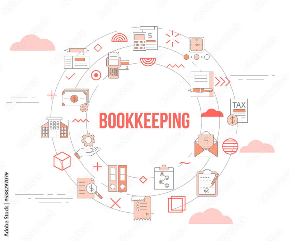 bookkeeping concept with icon set template banner and circle round shape