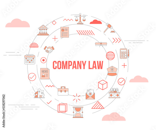 company law concept with icon set template banner and circle round shape