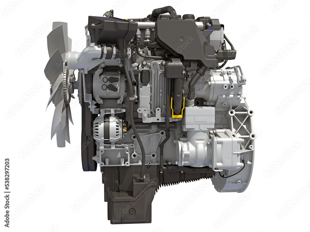 Car Engine 3D rendering on white background Car Engine 3D rendering on white background