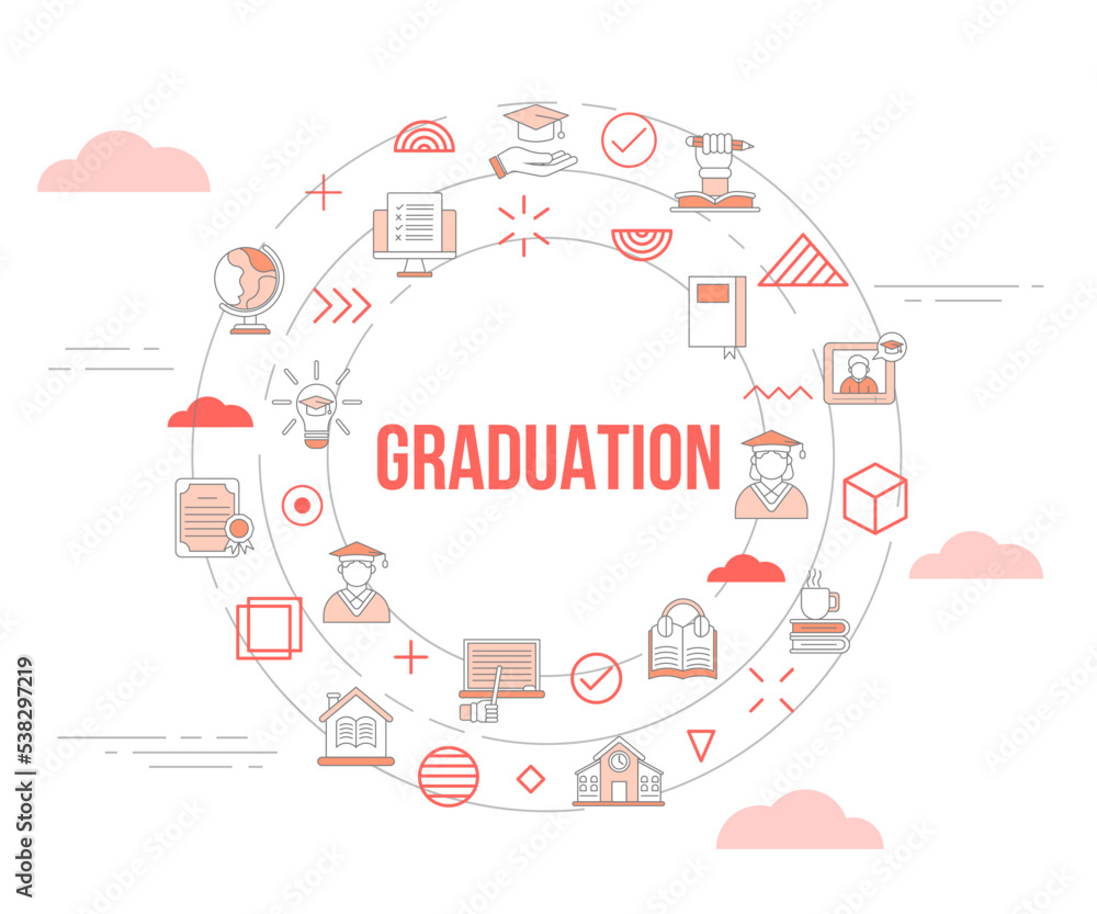 graduation concept with icon set template banner and circle round shape
