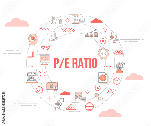 pe ratio business concept with icon set template banner and circle round shape
