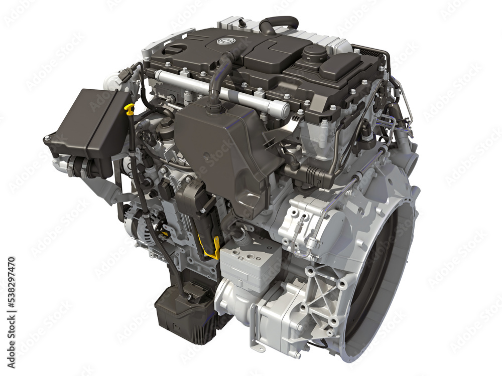 Car Engine 3D rendering on white background Car Engine 3D rendering on white background
