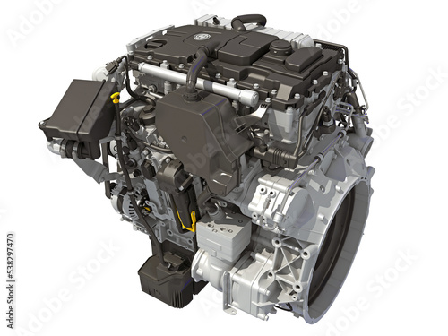 Car Engine 3D rendering on white background