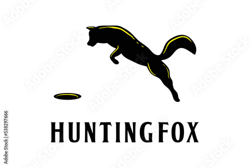 Jump Hunting Ice Snow Fox Wolf Coyote Dog Silhouette Logo Design Vector