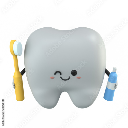 3d cute tooth mascot cartoon character illustration