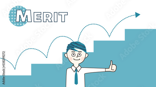 メリットを喜ぶビジネスマン／文字あり