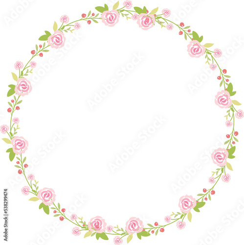 cute pastel green pink valentine roses flat style wreath frame © Unchalee