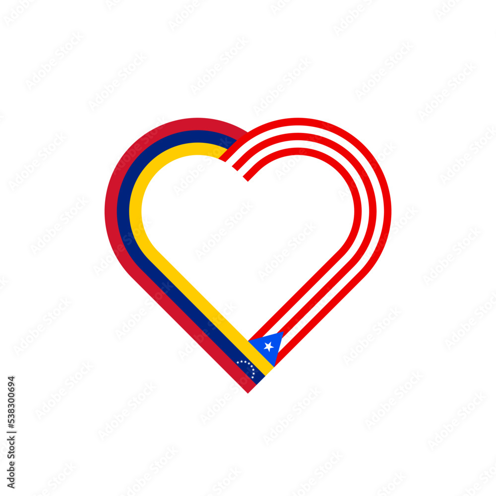 friendship concept. heart ribbon icon of venezuela and puerto rico flags. vector illustration isolated on white background