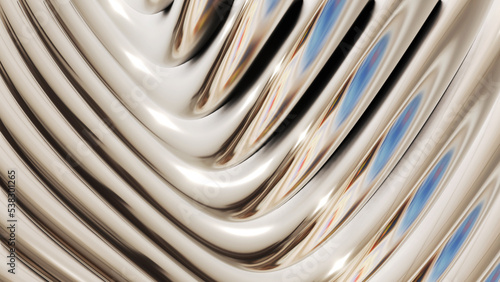 Silver metallic background, shiny chrome striped 3D metal abstract background
