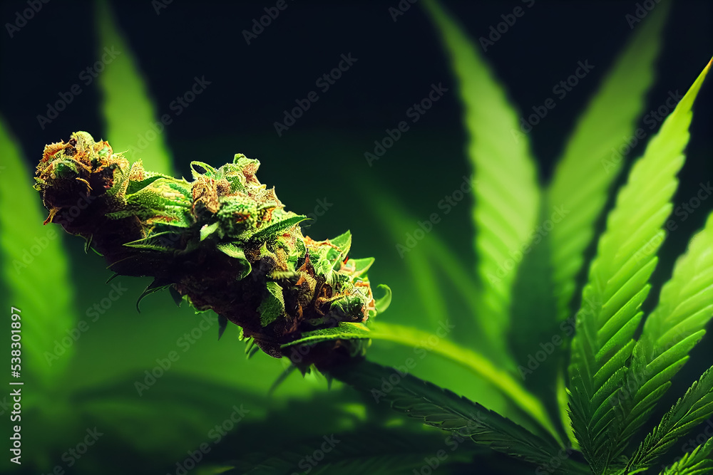 Fototapeta premium Close up view on Cannabis bud on dark room