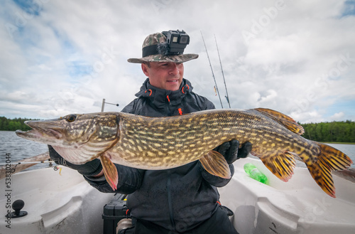 Huge pike in rainy day