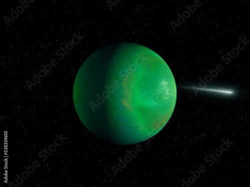 Planet in deep space, surface of an alien planet, cosmic landscape, exoplanet, abstract background. © Nazarii