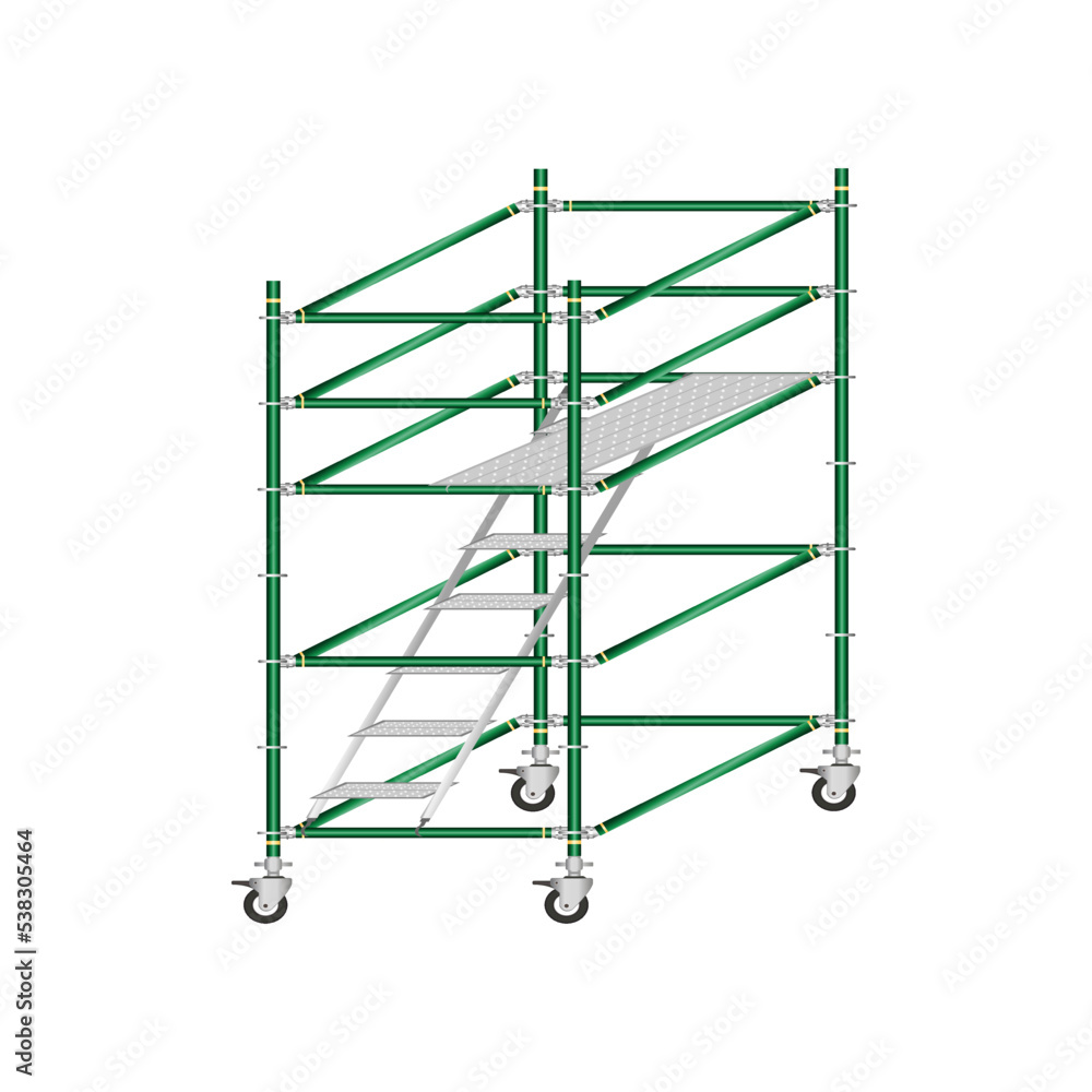 Mobile scaffolding, white background, used in construction areas. Mobile scaffolding, white background, used in construction areas.