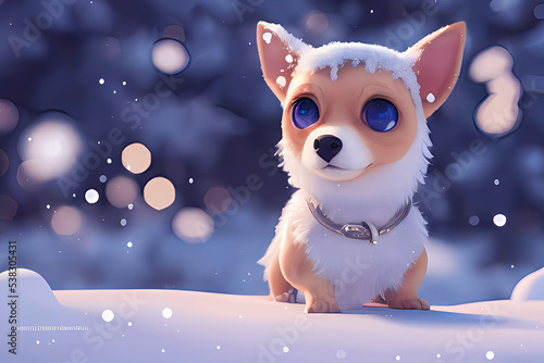 Dog in the snow cute  kawaii   baby