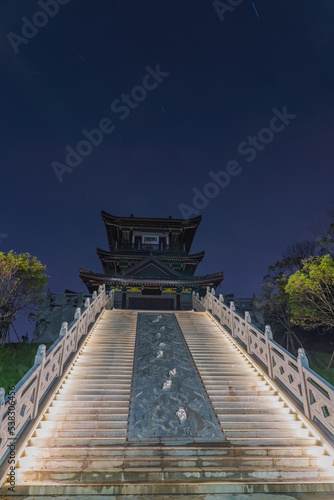 Ancient Pagodas and Nightscape in Suzhou Gardens, China