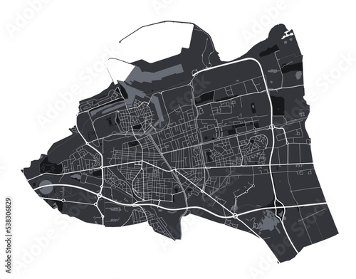 Calais vector map. Detailed black map of Calais city poster with roads. Cityscape urban vector.
