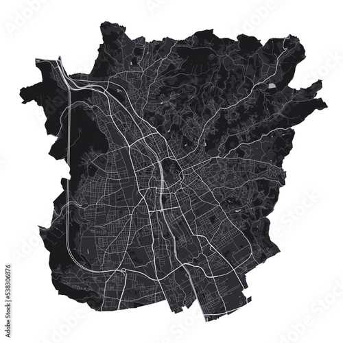 Graz vector map. Detailed black map of Graz city poster with roads. Cityscape urban vector.