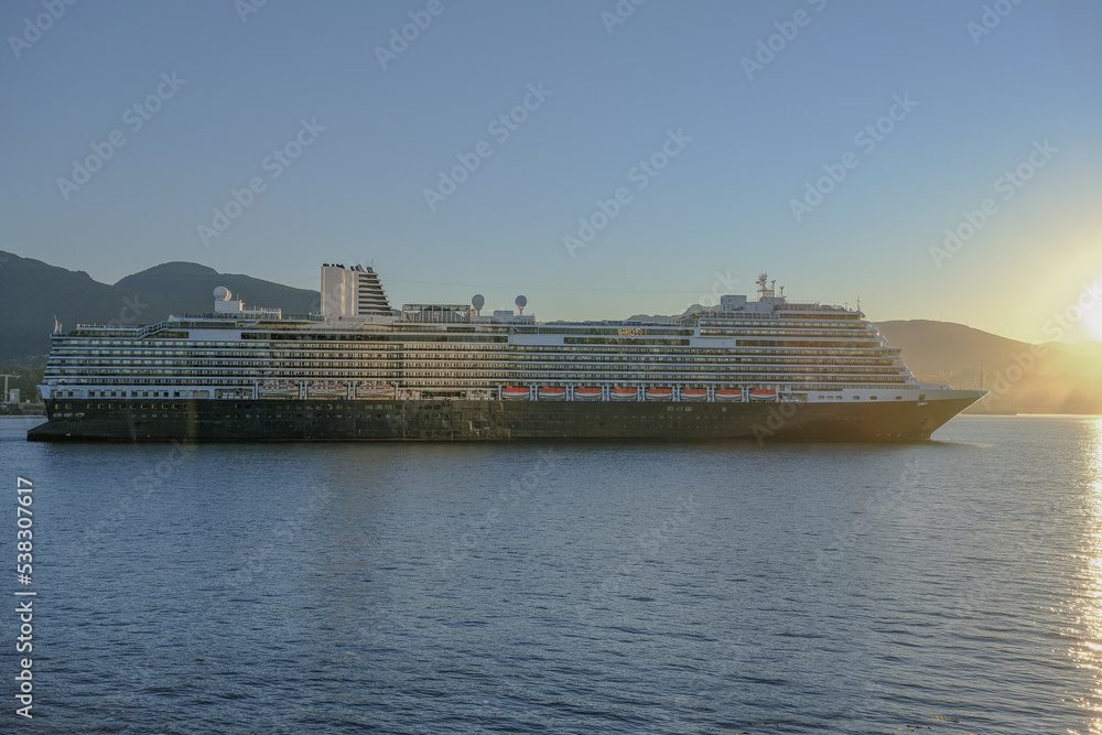 Holland America HAL cruiseship cruise ship liner Koningsdam arrival into Vancouver port, Canada from Alaska cruise Holland America HAL cruiseship cruise ship liner Koningsdam arrival into Vancouver port, Canada from Alaska cruise