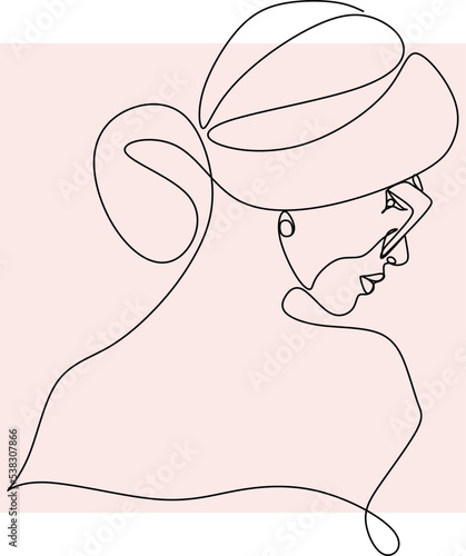 Woman head vector lineart illustration. One Line style drawing. Woman Line Art Minimalist Logo.