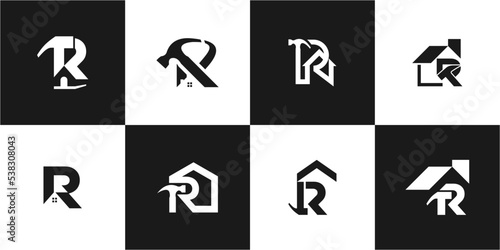 Letter R Hammer Logo  house logo  Vector Illustration