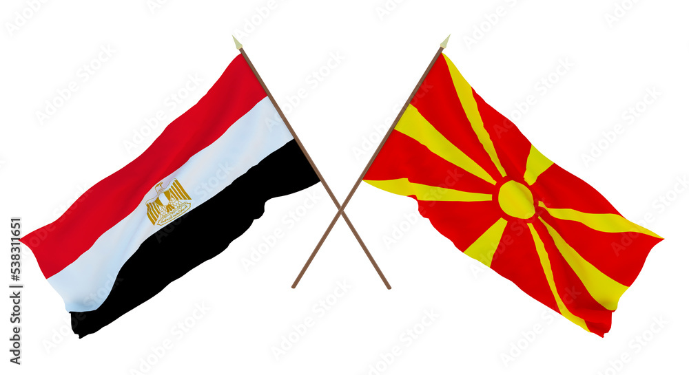 Naklejka premium Background, 3D render for designers, illustrators. National Independence Day. Flags Egypt and Macedonia